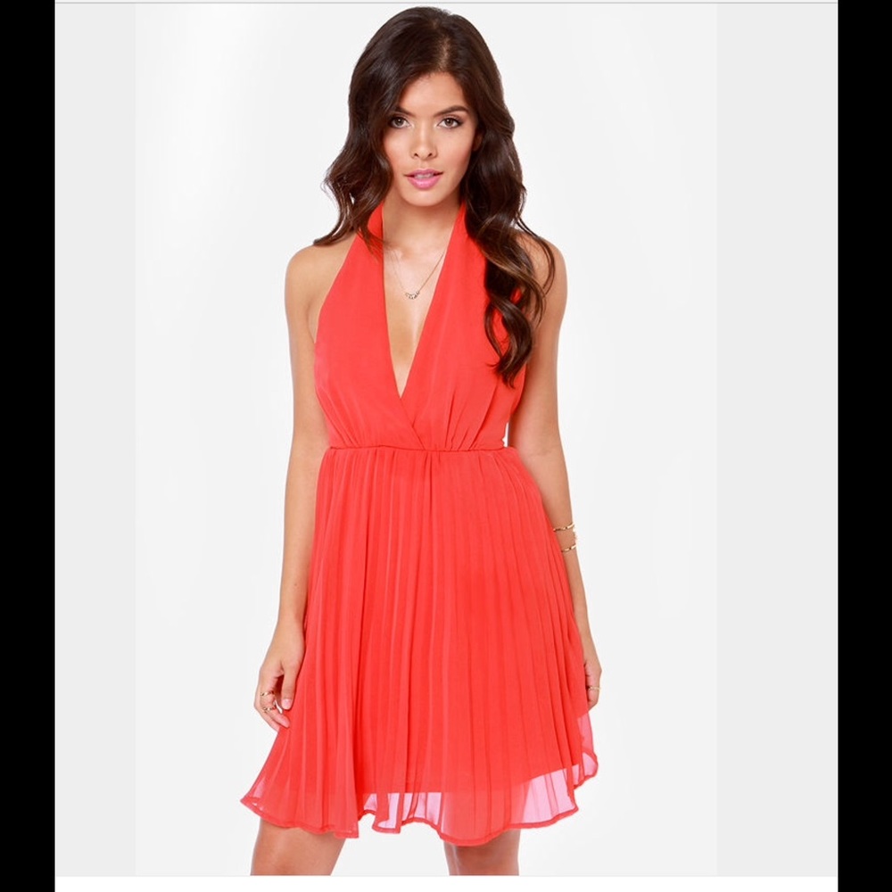 COPY - Lulus Pleated Halter Dress - "Pretty Red D…